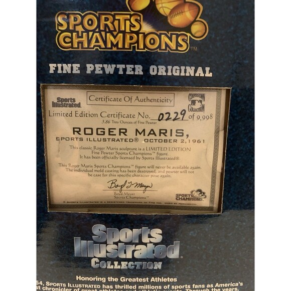 Roger Maris 1998 Sports Illustrated Collection Fine Pewter LE #229/9998 NIB - Picture 8 of 16